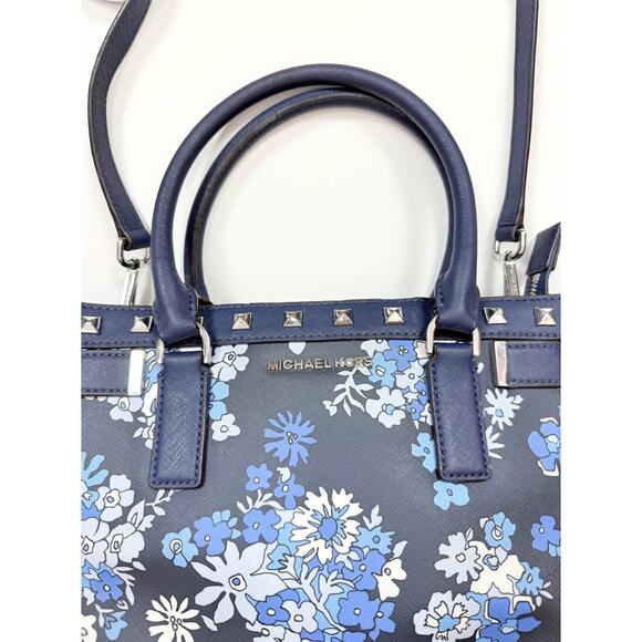 Michael Kors Dillon Satchel in Navy Blue Floral - Picture 3 of 13